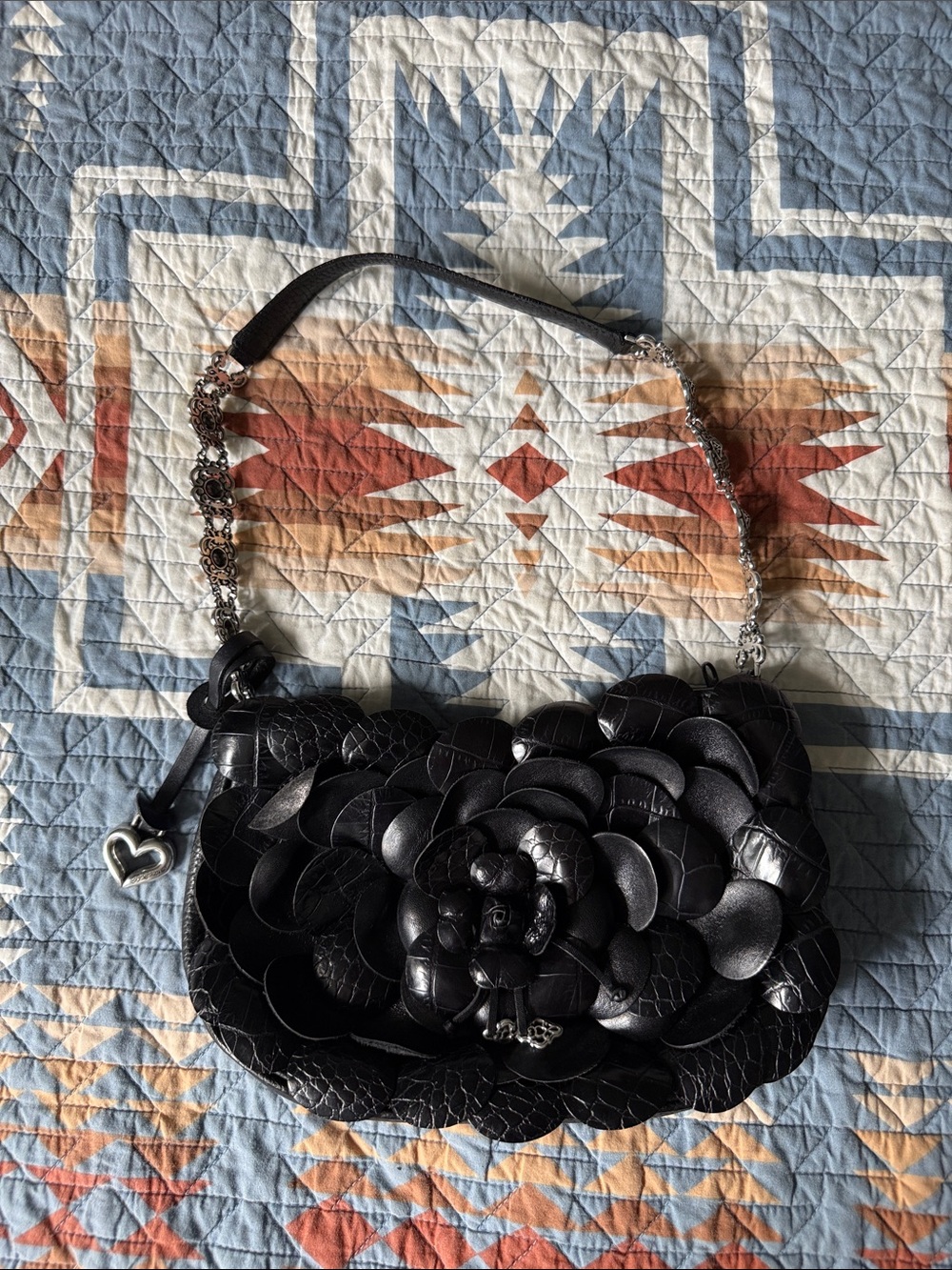 Brighton Black Floral Applique Shoulder Bag